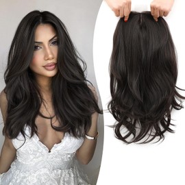 Fine Plus 18'' Hair Toppers for Women, Synthetic Dark Brown Hair Topper Adds Volume Top Coverage for Thinning Hair & Gray Roots Lightweight Hairpieces with Natural Loose Wavy Texture for Daily Wear