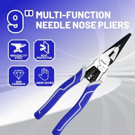 9" Multi Needle Nose Pliers - with Wire Strippers Function, Suit for Wire Cutters/Crimper/Stripper Tool,Heavy Duty,Labor-saving Handle,60 CR-V