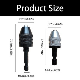 2-Pack Keyless Drill Chuck Adapter for Impact Driver, 1/4 Inch Hex Shank Quick Change Converter Extension with 0.3-6.5mm / 0.3-3.6mm Chuck Size for Drill Bits