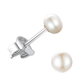 Suplight 925 Sterling Silver Pearl Stud Earrings 4mm Small Freshwater Pearl Earrings for Women Girls