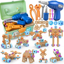 126 Pcs Juego de Herramientas para Niños con Taladro de Juguete, Caja de Herramientas y Kit Montessori de Construcción DIY, Regalo Educativo para Niños de 3 a 6 Años