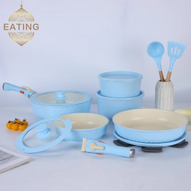 USA Wearhouse Delivery in 6 Days Ceramic Coating 17pcs Cookware Sets Non Stick Pots Cooking Induction Stove Frying Pancolor: Sky Blue