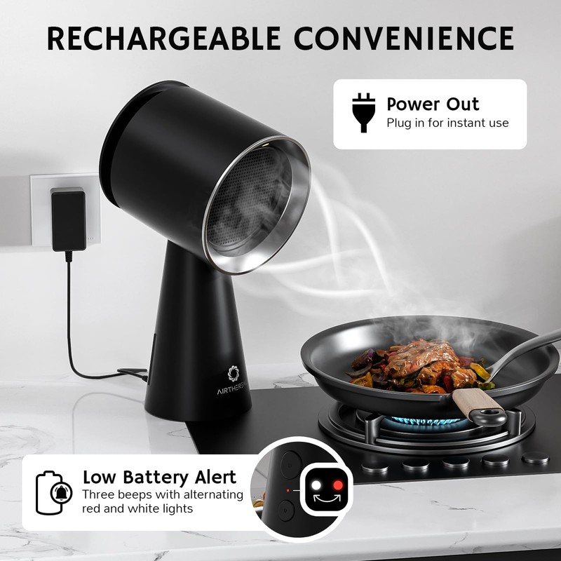 AIRTHEREAL RH180B Rechargeable Portable Range Hood, Black