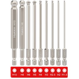 Hakkin 9 Pieces 100 mm Ball Head Screwdriver 1/4 Inch Hex Shank Ball End Hex Bit Sets S2 Alloy Steel 1.5/2/2.5/3/4/5/6/8/10 mm Hexagonal Magnetic Hex Bit Set Power Tools