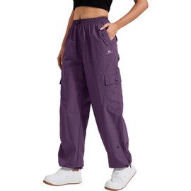 Pioneer Camp Cargo Pants Women Baggy Parachute Pants Woman with 6 Pockets Quick Dry Lightweight Hiking Travel Pants Trousers Dark Purple
