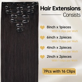 Clip in Hair Extensions Real Human Hair 120g 7pcs Seamless Invisible 100% Remy Human Hair Extensions Per Set with Double Weft #1B Natural Colour for Women Straight Hair 16inch