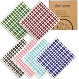 Kaufibre 6 Pack Swedish Dish Cloths for Kitchen,Reusable Checkered Dish Towel Washable Cleaning Sponge for Bar Table Wiping,Assorted