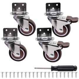 2 inch Side Mount Casters, L-Shaped Heavy Duty Casters Rollers, Caster Wheels Metal 360 Degree Ball Bearing, Load 264lbs Rubber Swivel Caster Wheels with 2 Brakes, for Furniture Cabinet Bed (4pcs set)
