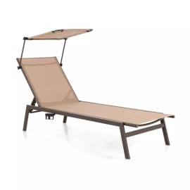 Costway Patio Outdoor Chaise Lounge Chair Reclining Beach Chair w/6 Adjustable Position