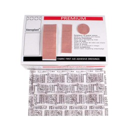 Steroplast 6059F Premium Elastic Fabric Plasters Assortment in a cardboard box (5 sizes) (Pack of 100)