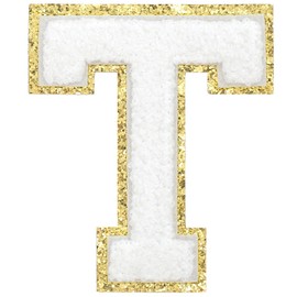 GYGYL 3PCS Chenille Varsity Glitters Letters Patch, Iron on Large Size Letter Patches for Team Costume Decoration, Height 4-1/2In, Letter T