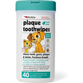 Petkin Cat and Dog Dental Wipes, 40 Wipes (Fresh Mint) - Natural Formula Cleans Teeth, Gums & Freshens Breath - for Daily Use - Convenient Dog Dental Care - 1 Pack of 40 Wipes