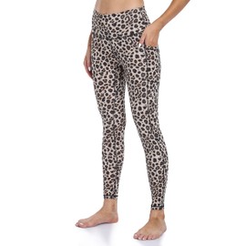 Colorfulkoala Women's High Waisted Tummy Control Workout Leggings 7/8 Length Yoga Pants with Pockets (L, Leopard)