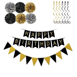 Birthday Decoration, Birthday Garland Set, Gold, Birthday Decoration, Paper Flower, Spiral