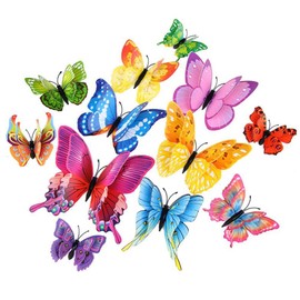 Haobase 12Pcs DIY Realistic 3D Multicolor Double Wings Butterfly Wall Stickers Home Decoration