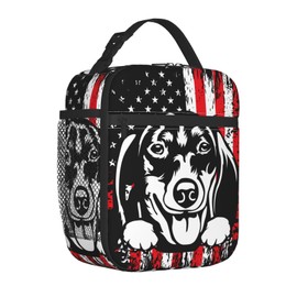 HKHEHOP Funny Dachshund Dog Flag Lunch Bag Insulated Reusable Lunch Box Lunch Tote Lunchbox Portable Bento Bags For Men Women Office Work Travel Picnic Camping