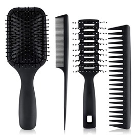 Triko Juego de cepillos y peines de 4 piezas para hombre y mujer | Juego de accesorios de cuidado y belleza personal para cabello grueso o delgado con mango ergonómico, cepillo, peine para cabello.