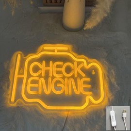 AYDCNO Check Enginee Led Neon Siqns,Engine-Shaped with Curved Wall Decor forCar Lovers, Garage, Bedroom, Bar,Teens Game Room (Product size 11.4x8.7inch) (Gold yellow)