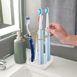 Toothbrush Holders for Bathrooms, 304 Stainless Steel Bathroom Toothbrush Holder Stand with 3 Slots, Space Saving Toothpaste Organizer (Gold)