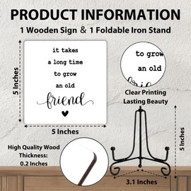 Funny Desk Decor, It Takes a Long Time to Grow an Old Friend Wooden Sign with Stand, Cute Desk Cubicle Accessories, Desk Decor for Women, Funny Signs for Office Bedroom Desk Decoration Shelf-A29