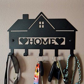 decorelax Sweet Home Themed Black Metal Key Holder for Wall Key Rack with 5 Key Hooks for Hang Keyrings Umbrella (Model-2)