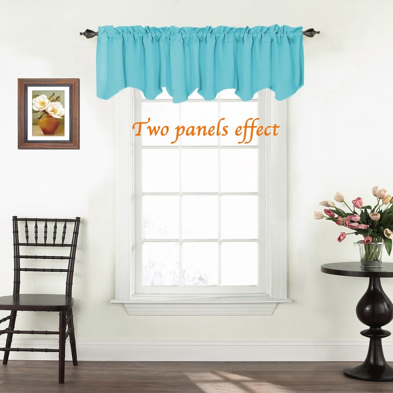 Turquoize Solid Blackout Valance, Short Curtains, Scalloped Window Treatment, Aqua,