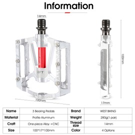 ENJOHOS Bicycle Pedals CNC Aluminium MTB Pedals, 3 Sealed Bearings, Non-Slip CNC Aluminium Bicycle Platform, 9/16 Inch Pedals for Road Bike, MTB, BMX, E-Bike (Silver)
