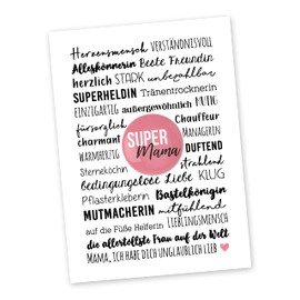 Papierdrachen Postcard with Button | Mum Features for Sending and Giving | Design Definition Mother | 35 mm Button Printed with Super Mama