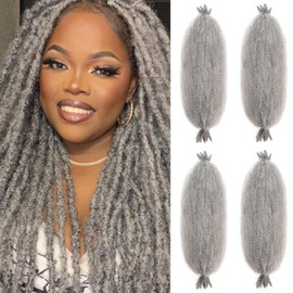 24 Inch Pre-Separated Springy Afro Twist Hair 4 Packs Afro Twist Hair for Soft Locs Marley Twist Crochet Braiding Hair Synthetic Hair Extensions(8 Strands/Pack,Gray#)