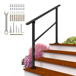 Arti-Life Hand Rails for Outdoor Steps,Railings for Outdoor Steps,4 Step Handrails for Outdoor Steps,Porch Handrail Wrought Iron Railing Kit for Concrete,Brick,Wood Steps