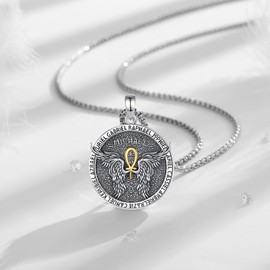 EUDORA Harmony Ball Sterling Silver 925 Cross Chain Saint Christopher Benedict Mary Miraculous Medal Archangel Medal Gabriel Metatron Seal of the 7 Archangels for Men Women, Sterling Silver, No