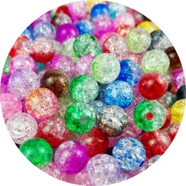 300pcs Crackle Acrylic Beads 8mm Crystal Acrylic Beads for Jewelry Making Round Spacer Beads Acrylic Crafts Beads Bulk Beads for Necklace Bracelet Earrings DIY Jewelry Decoration(Mix Colors)