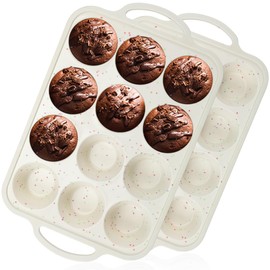 FUNBAKY Silicone Muffin Pan, Metal Reinforced Frame Muffin Tins Nonstick 12 Cups Regular Size Muffin Pan for Baking Muffin, Cupcake