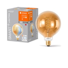 LEDVANCE SMART+ WiFi LED Lamp, Gold Tint, 8 W, 650 lm, Ball Shape with 125 mm Diameter and E27 Base, Adjustable White Light (2200-5000 K), Dimmable, App or Voice Control, Good Service Life