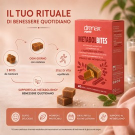 Drenax Forte MetabolBites Integratore Alimentare con Moringa, Maté, Cannella, Cromo e Piperina – Supporto al Metabolismo dei Lipidi e dei Carboidrati – 40 Bites Gusto Caramello Salato