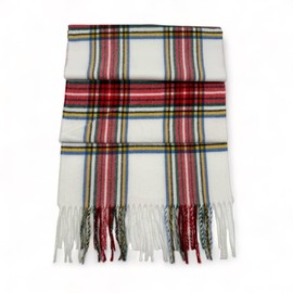 Velurie Women Winter Scarf Elegant Shawl Wrap Men Supreme Comfort Style Cashmere Feel Unisex Exquisite Timeless Design (White/Red - SW17)