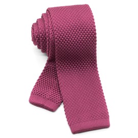 WANDM Men's Knit Tie Slim Skinny Square Necktie Width 2.2 inches Washable Solid Color Bordeaux Dark Pink Fuchsia