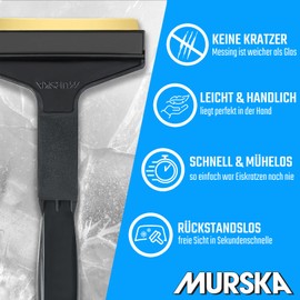 Ice Scraper Brass Car Long – Windscreen Scraper Car 37 cm – Fast, Effortless & Gentle – Premium HIPS – Murska with Brass Blade & Rubber Lip – Efficient Safe Snow Scraper – Finland Black