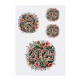 Azeeda 4 x 'Blumenneujahr 2025' Temporäre Tattoos - Wasserfest, Hautfreundlich & Ungiftig · Transfers in Verschiedenen Größen (TO00081076)