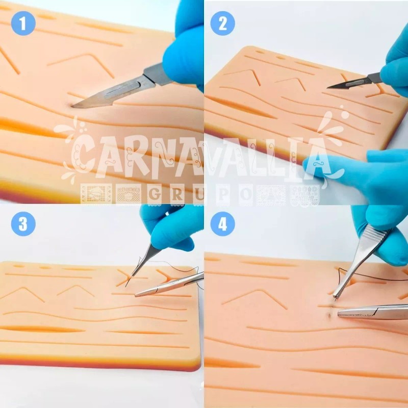 Grupo Carnavallia Simulador Piel 3capa Almohadilla Silicón Práctica Sutura Doc