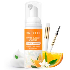 BREYLEE Brelyee Orange Blossom Makeup Cleansing Foams,60ml + Brush,Eyelash Extension Cleanser,Eyelash Wash for Extensions, Lash Cleanser, Lash Bath, Paraben & Sulfate Free for Professional & Self Use
