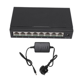 8 Port 10 100Mbps Fast Ethernet Switch Desktop Ethernet Splitter Fanless Quiet Unmanaged Home Network Hub 100‑240V UK Plug