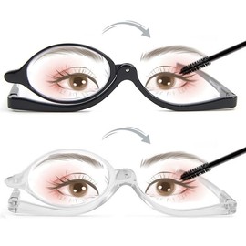 EVANLCAP 2 Pack Makeup Reading Glasses for Women, Magnifying Flip Down Cosmetic Readers, Make Up Glasses with Spring Hinge (Black & Clear, 1.5x)