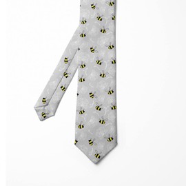 Ambesonne Men's Tie, Bumblebees and Orchids, 3.7", Yellow Charcoal