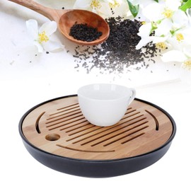 Bamboo Tea Tray, Portable Round Dry Tea Tray, Multifunctional Tea Set for the Meeting of the Afternoon Tea Family (10 inches)