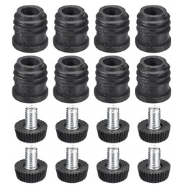sourcing map 8Pcs Inserts for Round Tubes with Leveling Feet, for 16mm/0.63" OD Round Tube, M6 Thread Black Plastic Furniture Chair Leg Plug Blanking End Caps Insert Plugs