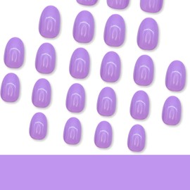 Short Press on Nails Almond Shape Fake Nails Glossy RIICFDD False Nails with Pure Color Designs Stick on Nails Reusable Full Cover Glue on Nails for Women Acrylic Nails 24 Pcs (Pale Lilac)