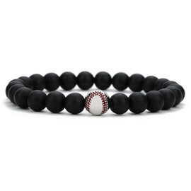 Linsoir beads Trendy Baseball Bracelet Lava Stone/White Howlite/Matte Black Stone Beaded Bracelet Sports Jewelry for Men Gift Jewelry