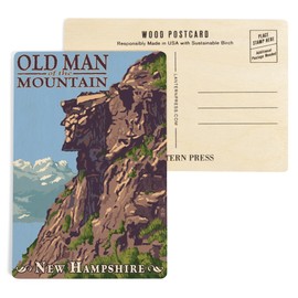 New Hampshire, Old Man of the Mountain (4x6 Birch Wood Postcards, 2-Pack Stationary, Rustic Home Wall Decor)