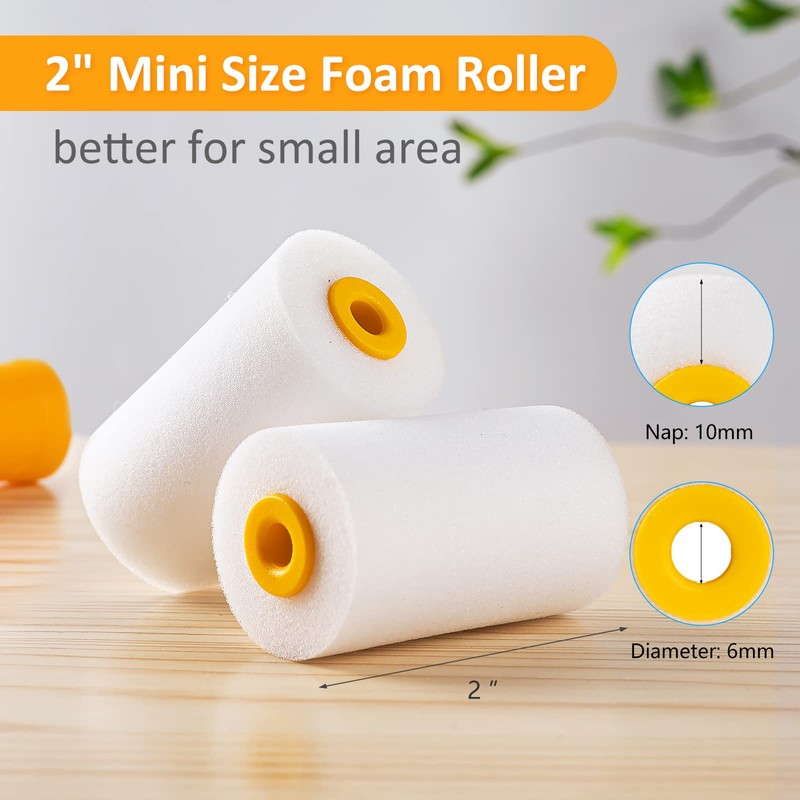 Mister Rui Foam Paint Roller, 2 Inch Mini Paint Roller